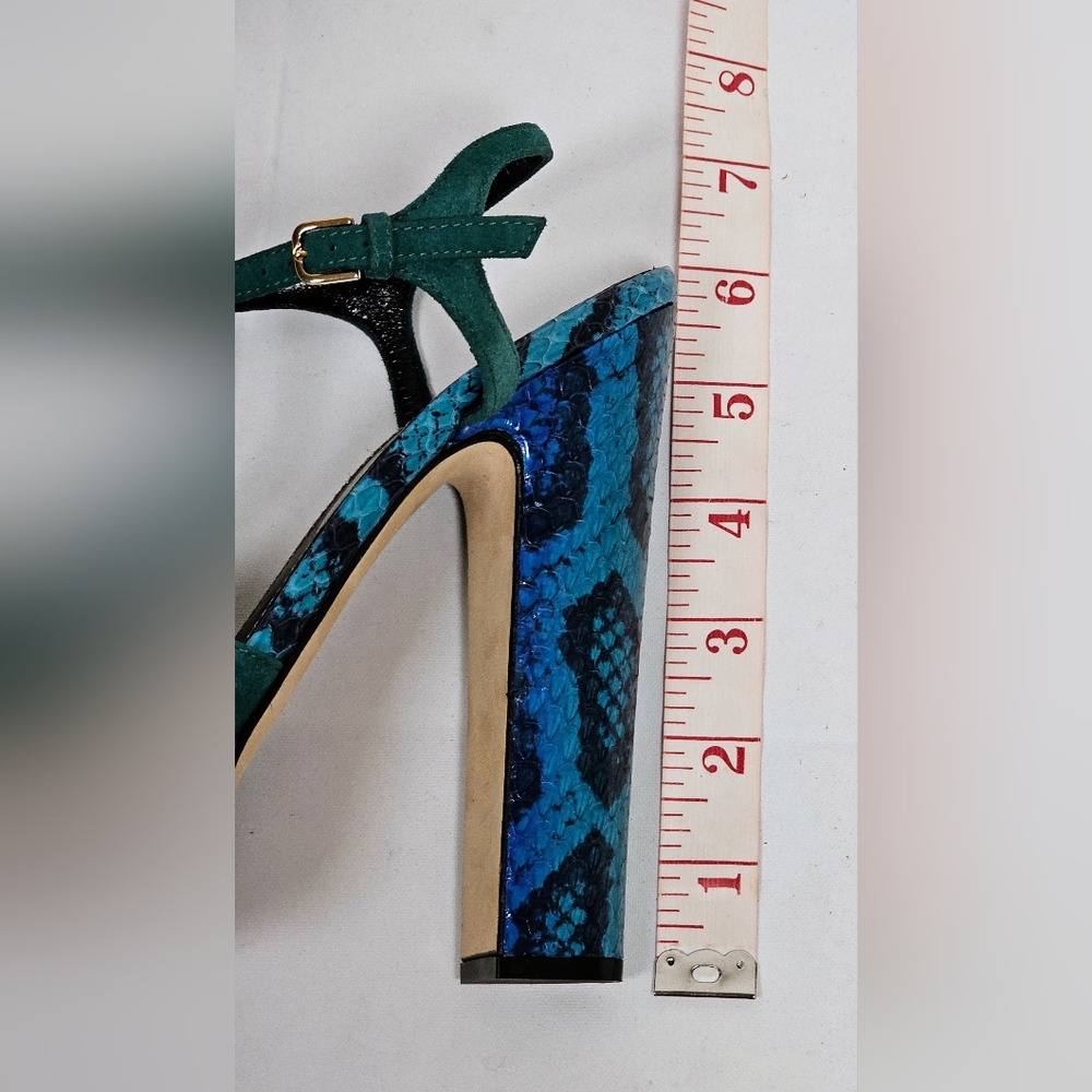 Sergio Rossi Elaphe Blue/Green Suede and Python Leather Platform Size US 5.5 - Picture 14 of 16